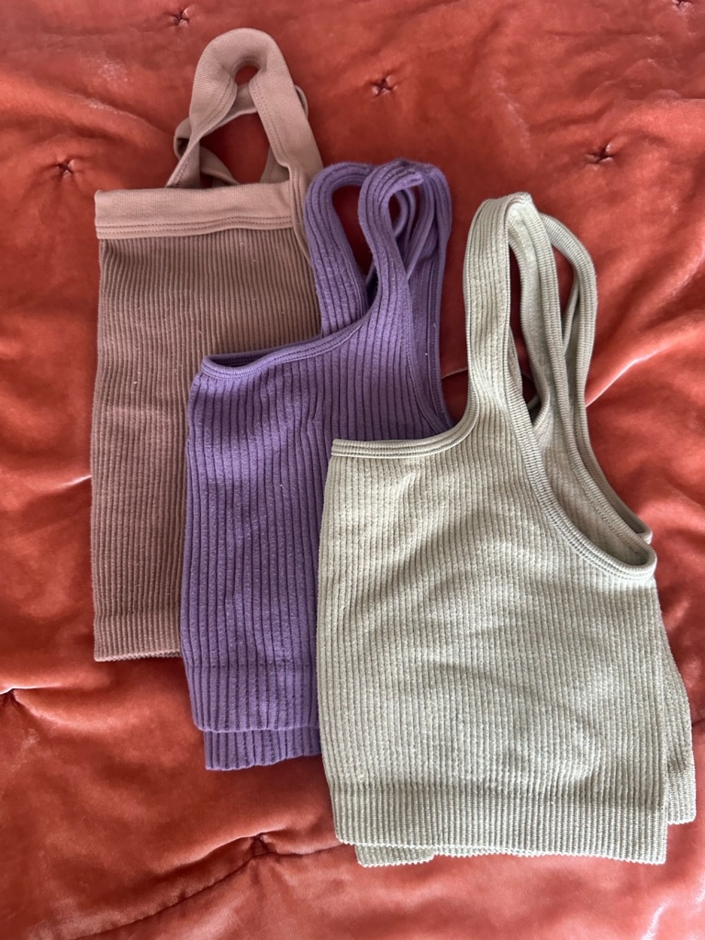 3pc LOT Women's Ribbed Super Cropped Bra Tops M/L - Picture 3 of 8